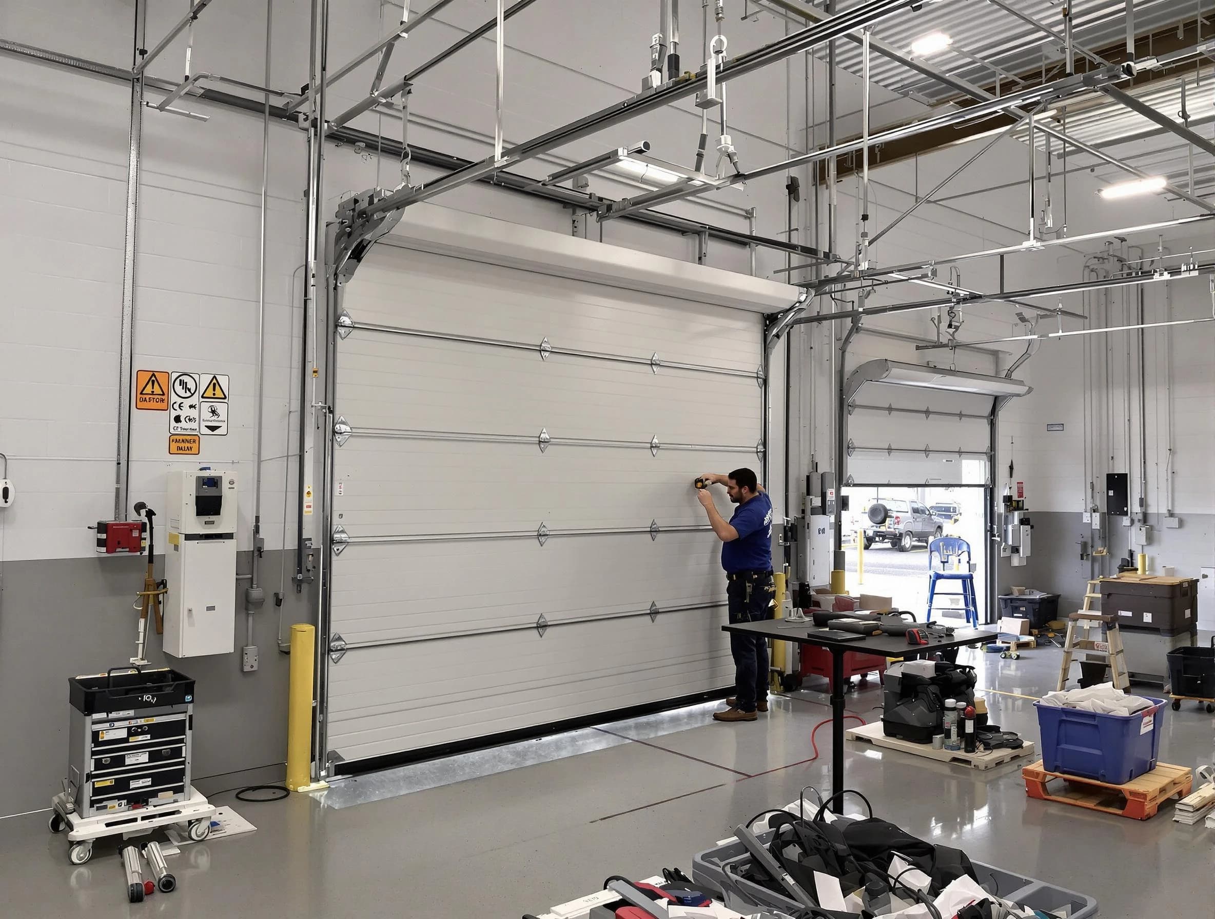 Commercial garage door repair being performed by Dacono Garage Door Repair expert in Dacono
