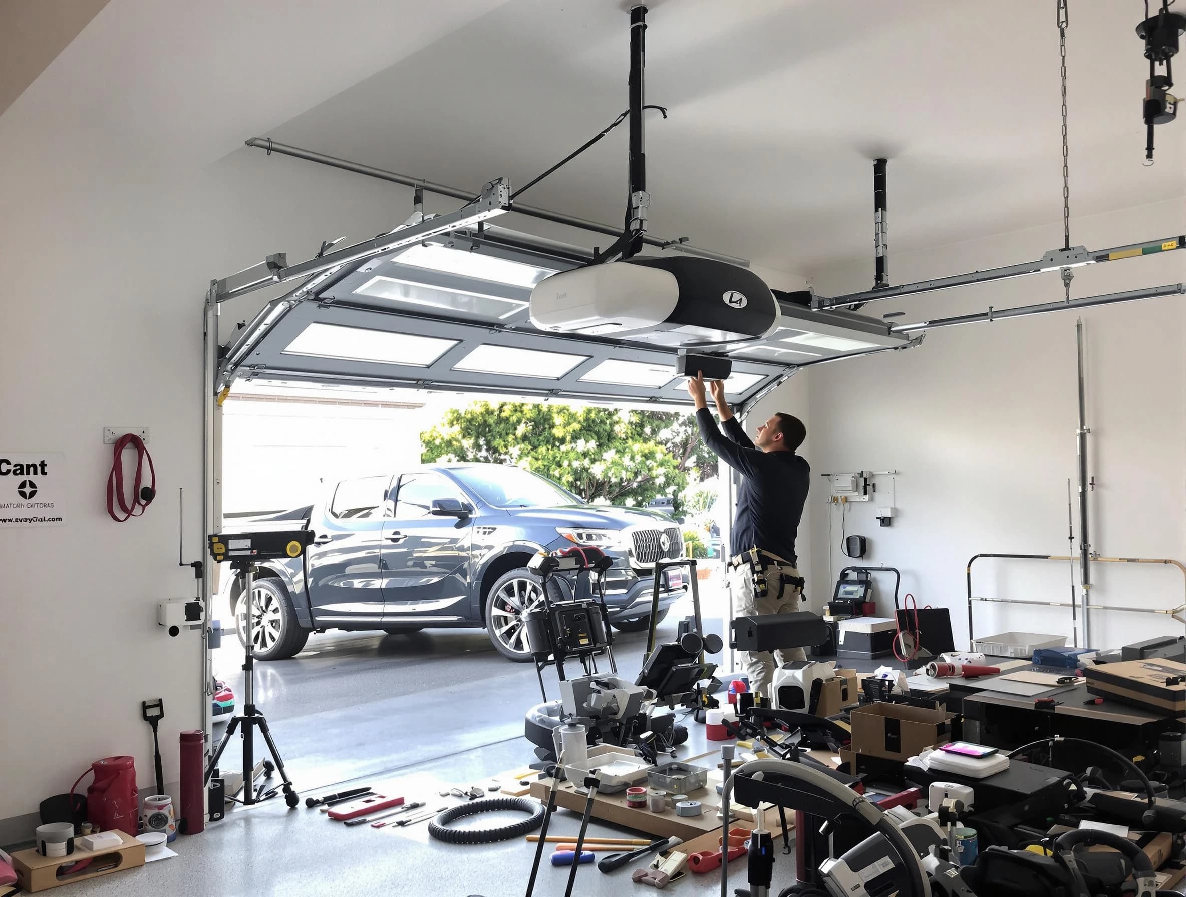 Dacono Garage Door Repair specialist installing smart garage door opener system in Dacono home