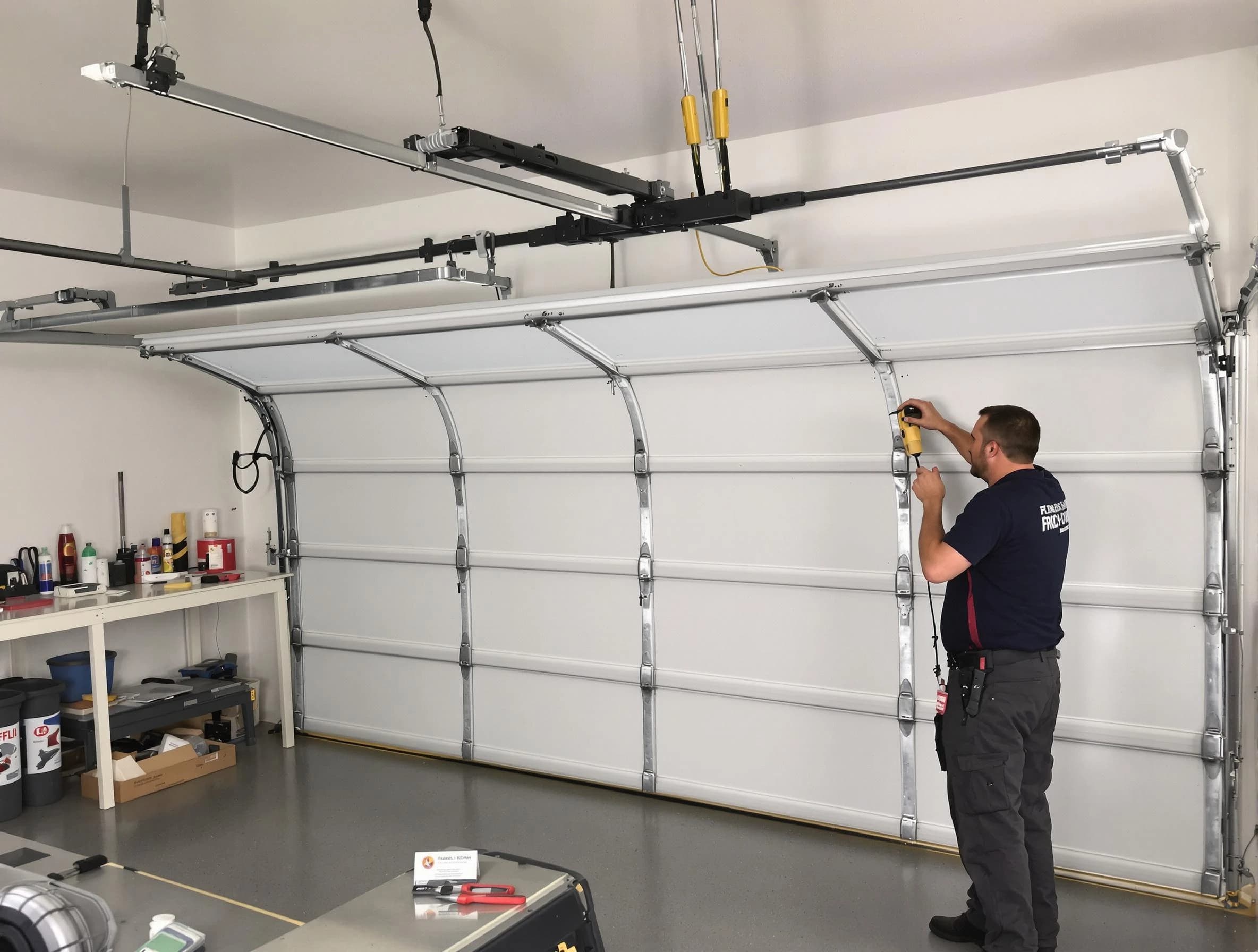 Dacono Garage Door Repair certified technician performing overhead door system repair in Dacono