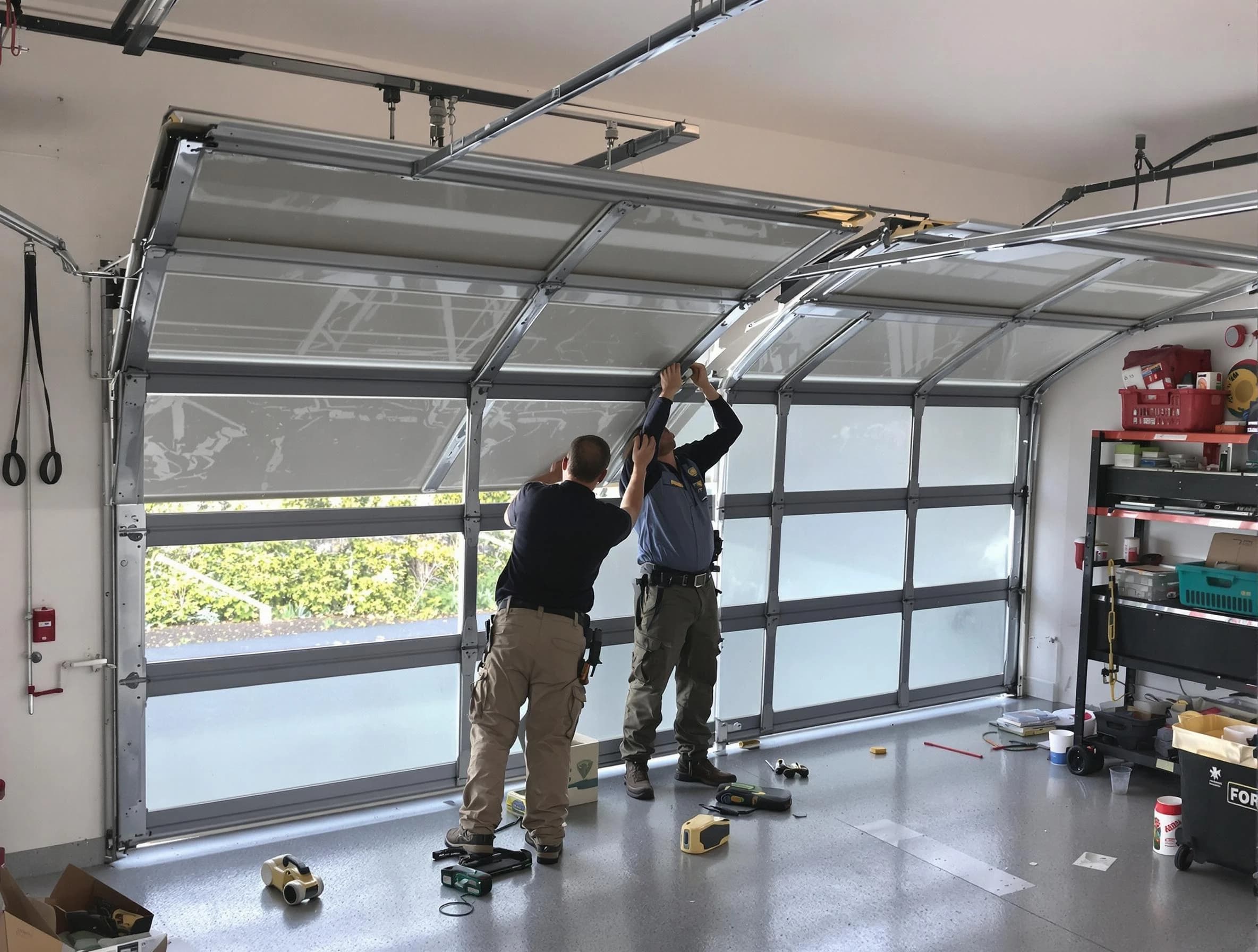 Dacono Garage Door Repair expert performing precise panel replacement on Dacono garage door
