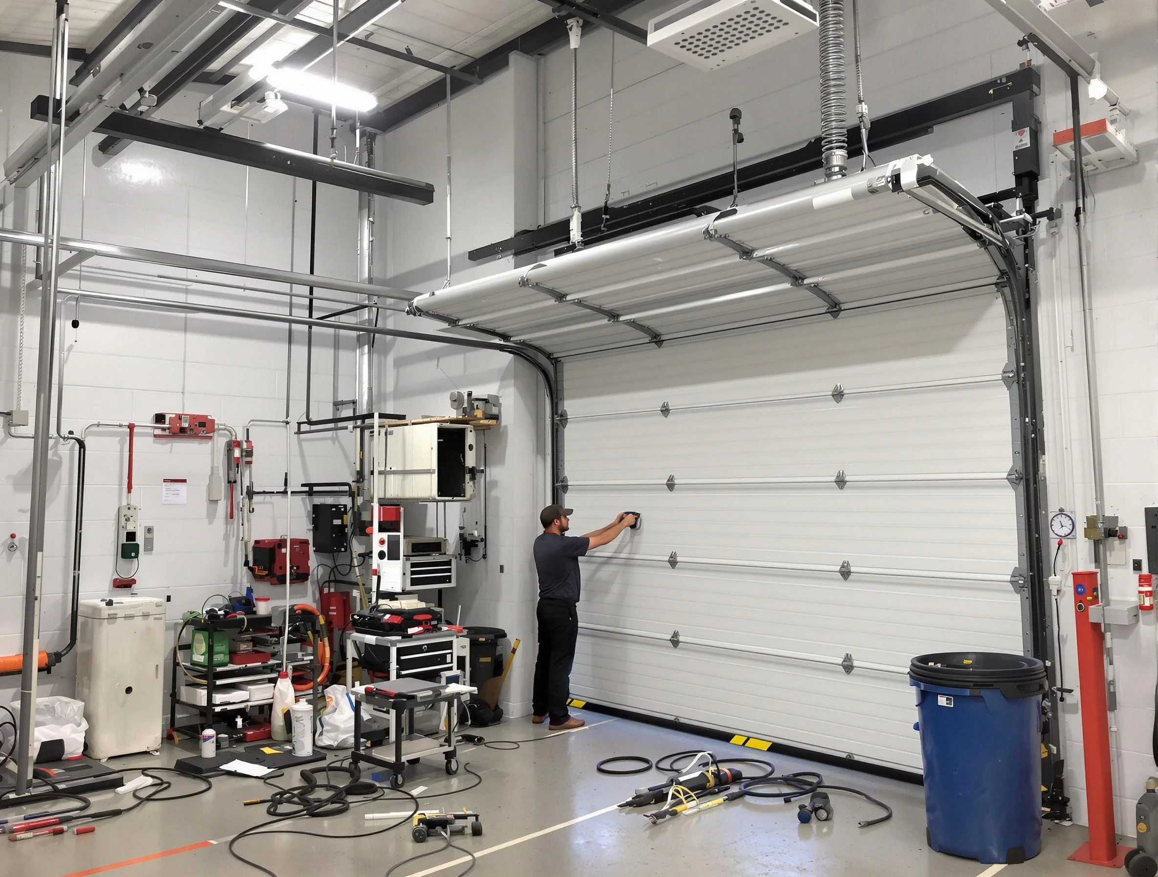 Dacono Garage Door Repair certified technician performing commercial door repair at a Dacono business facility