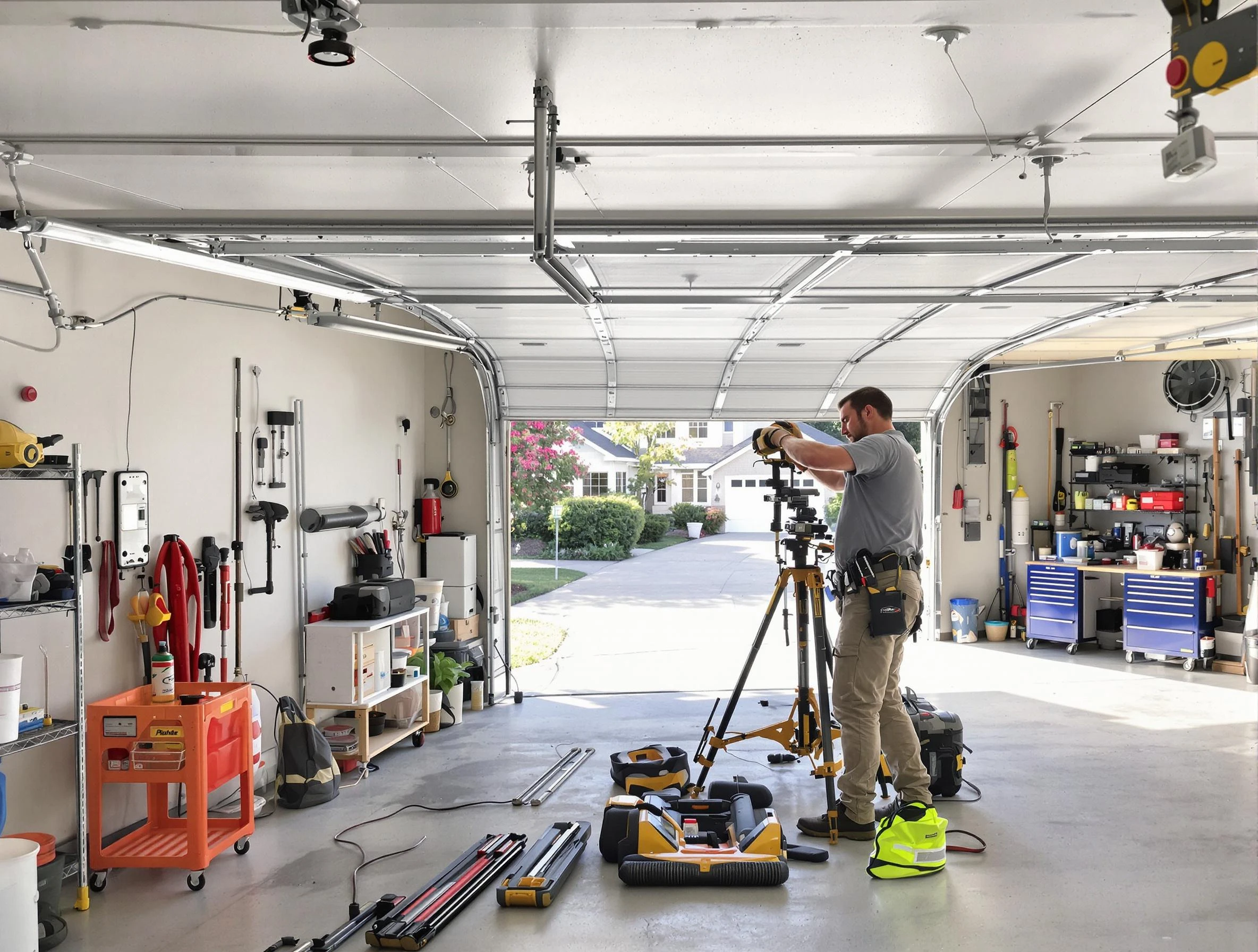 Dacono Garage Door Repair specialist performing laser-guided track alignment in Dacono